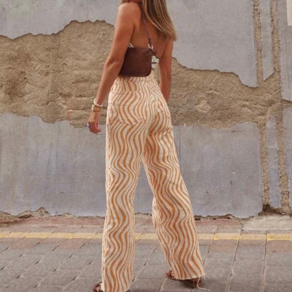 Zara | Jeans | Zara High Rise Full Length Orange Swirl Printed Jeans Size 2  275216 New Nwt | Poshmark